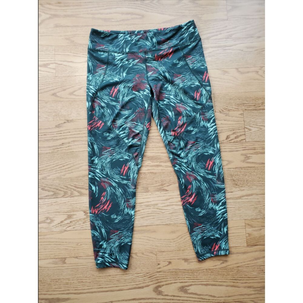 Patagonia Womens XL Leggings Green Red/Coral Floral Athleisure GUC